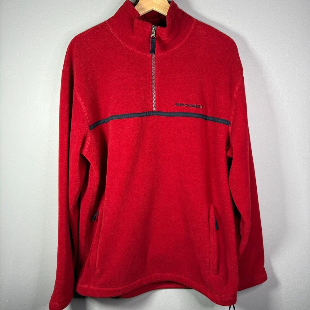 Vintage Abercrombie Fitch Red Fleece 1/4 Zip Pullover Mens M Y2K 90s Grunge